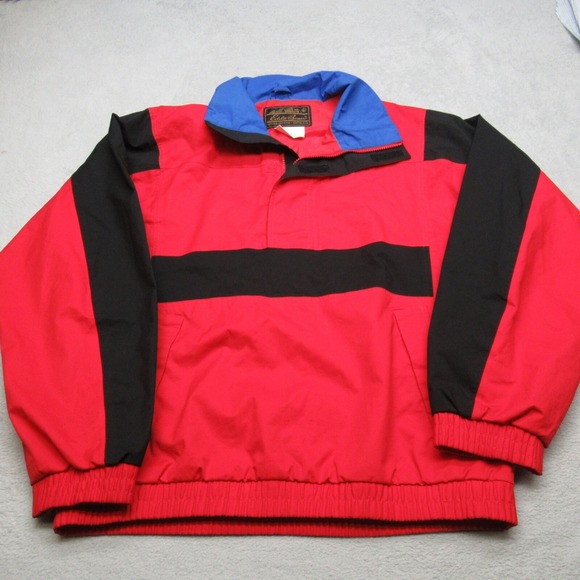 Eddie Bauer Jacket Mens Medium Red Colorblock‎ Pullover Windbreaker VTG 90's - Picture 2 of 12